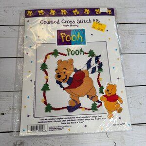 Winnie the Pooh Counted Cross Stitch Kit Ice Skating Christmas Disney Needlework